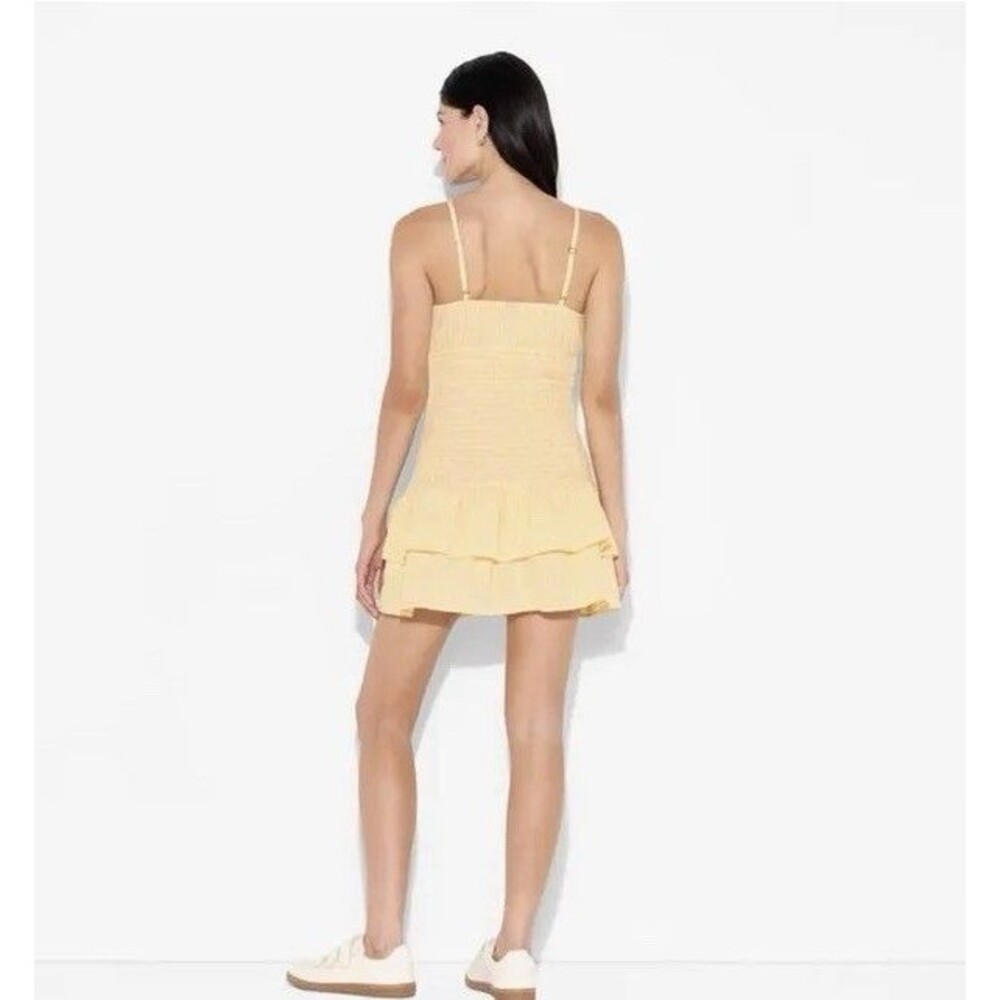 Women’s Smocked Mini Skater Dress Yellow Gingham Medium Wild Fable